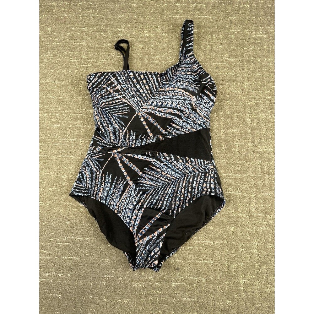 Emmbrace Your Curves Miracle Brand Quinn One Piece One Shoulder Swimsuit L Black